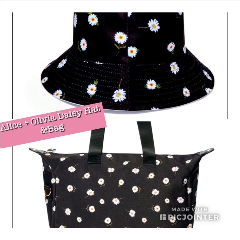 NWT Alice & Olivia Daisy on Black Tote Bag & Hat